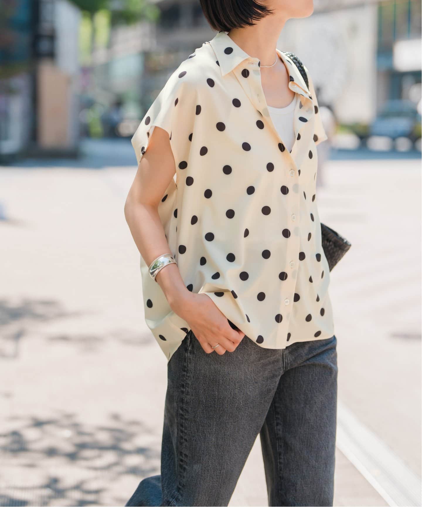 WEB限定3追加》ドットフレンチスリーブシャツ（シャツ／ブラウス