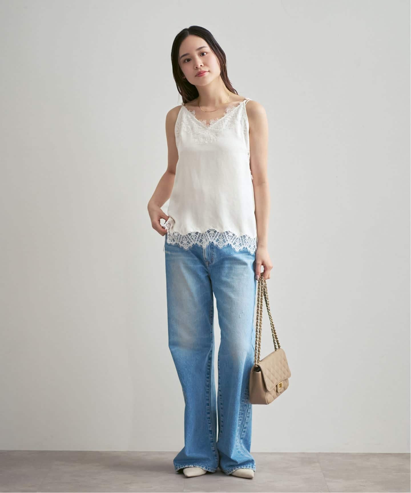 追加》リバーレーストリミングサテンキャミソール（キャミソール