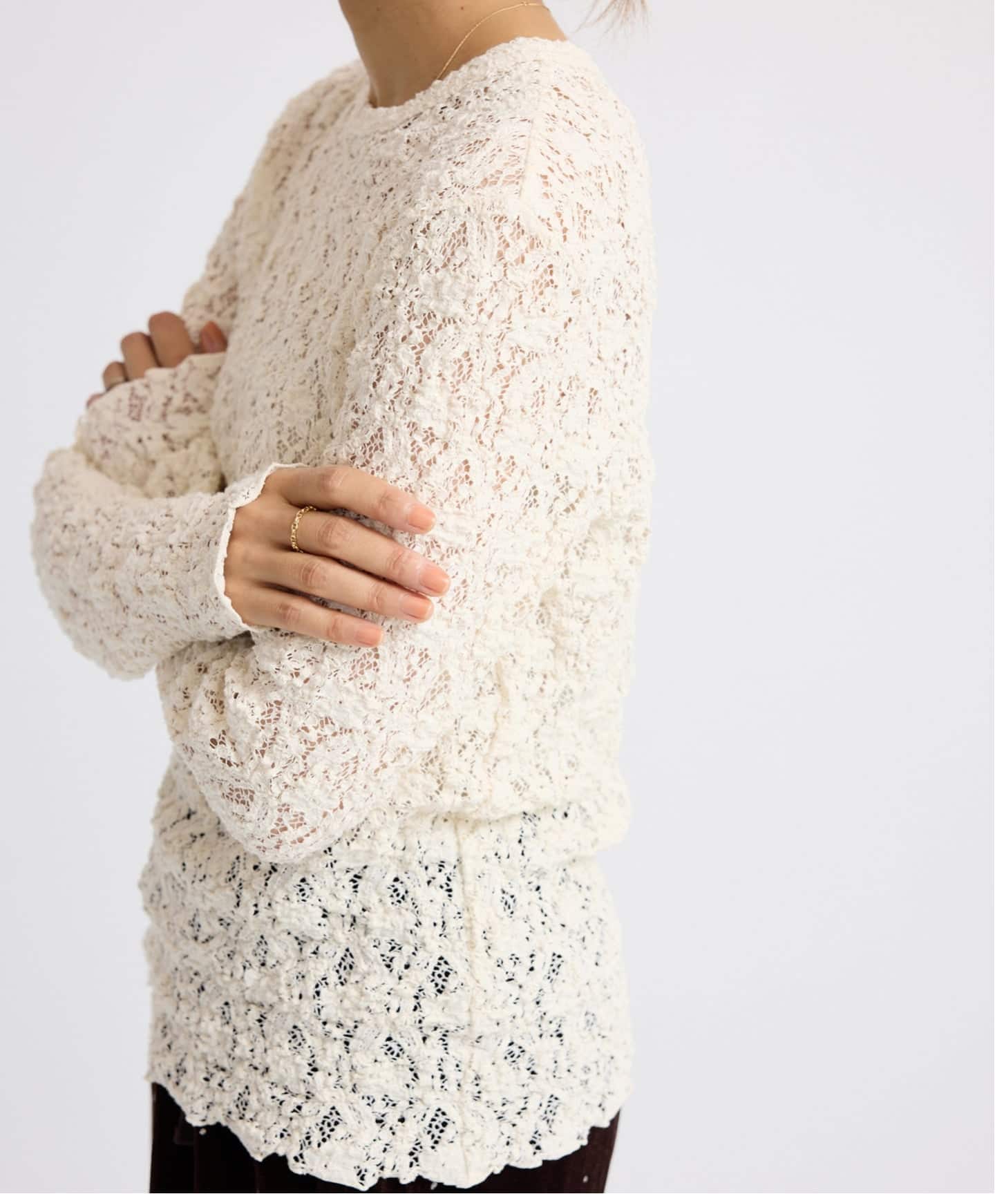 追加》Flowerストレッチレースプルオーバー（Tシャツ／カットソー