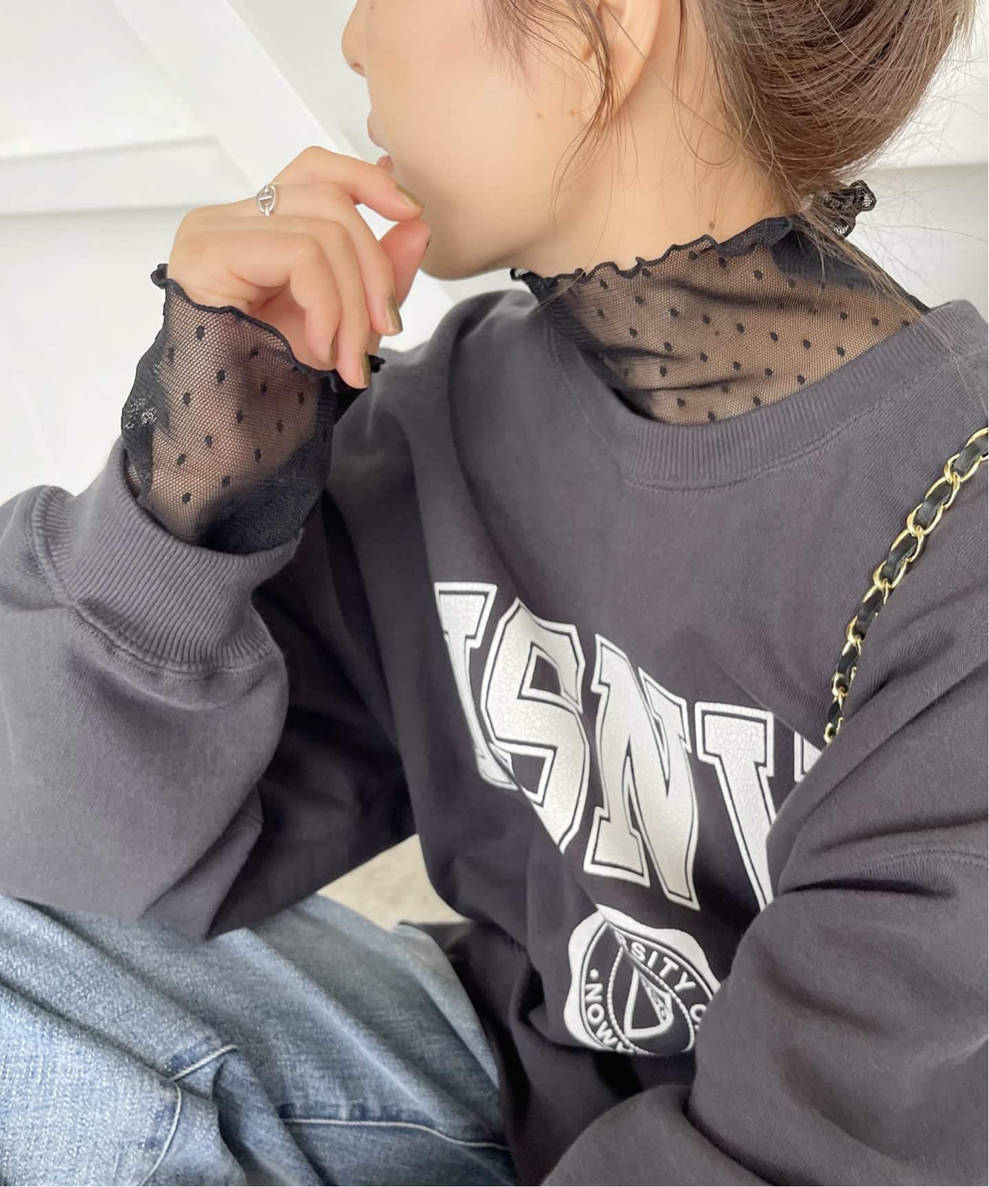 追加》ドットチュールハイネックプルオーバー（Tシャツ／カットソー