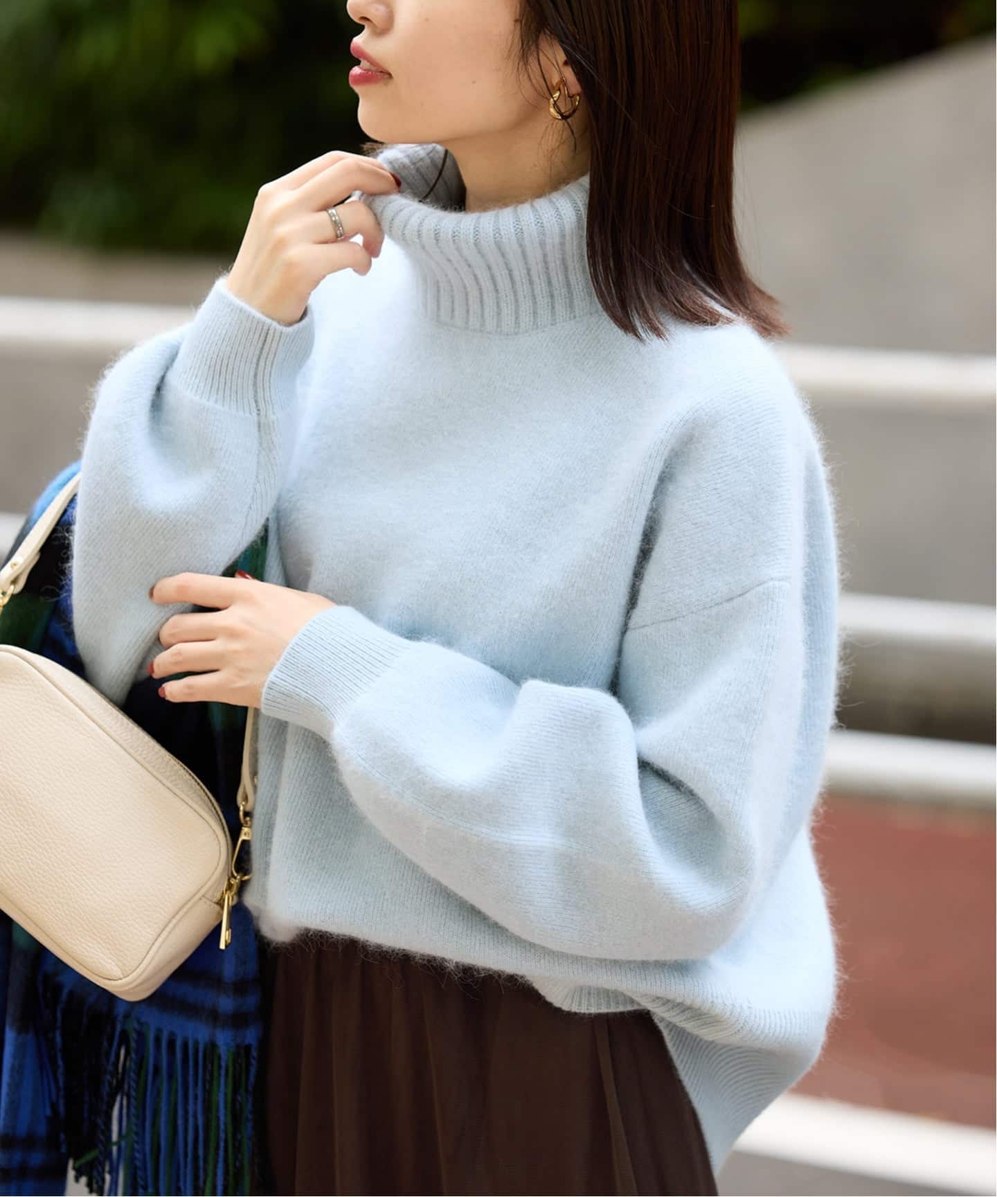 追加》ウォッシャブルファーリーダブルフェイスタートルニット（ニット