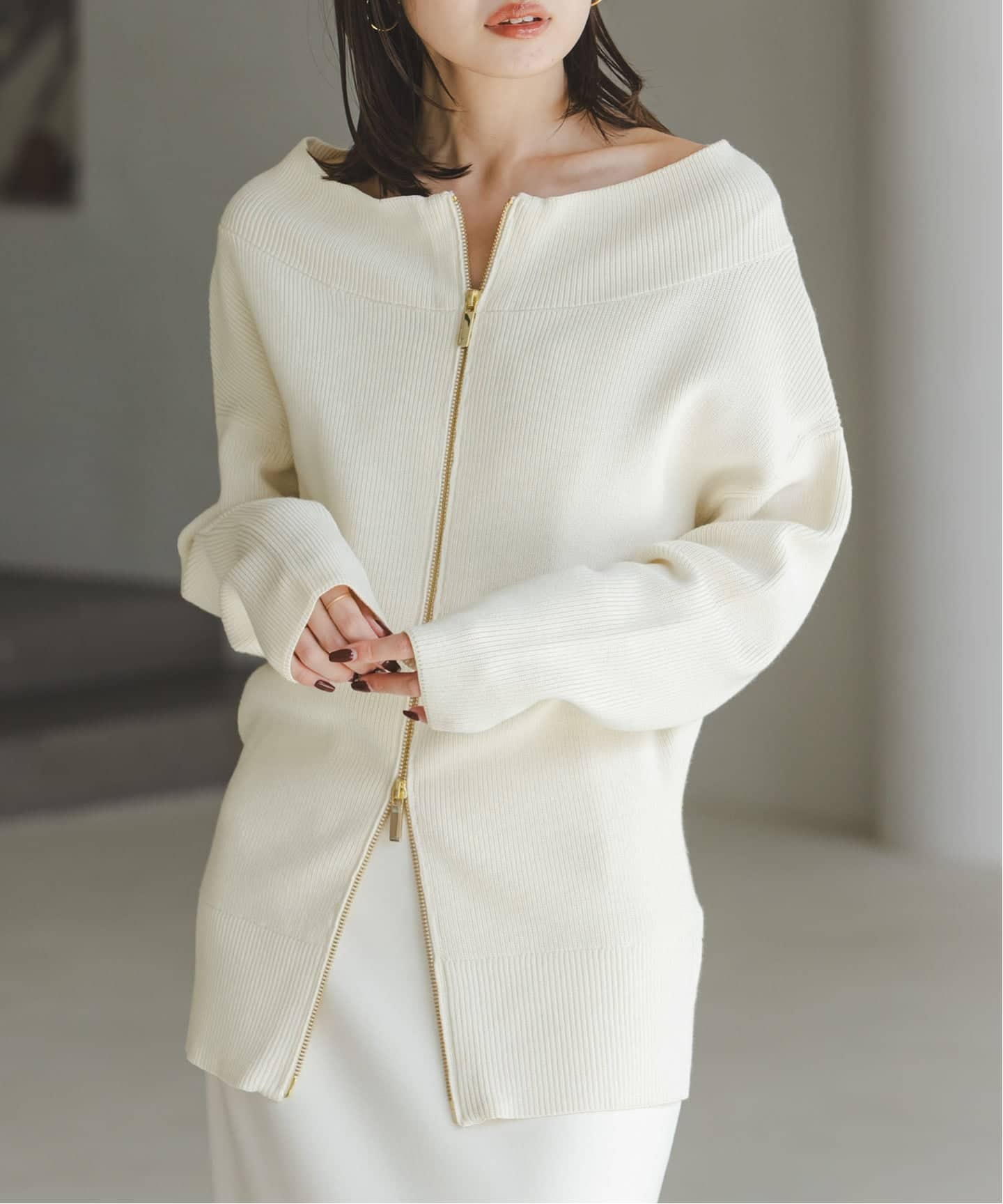 WEB限定追加》フロントジップボートネックニット（ニット／セーター