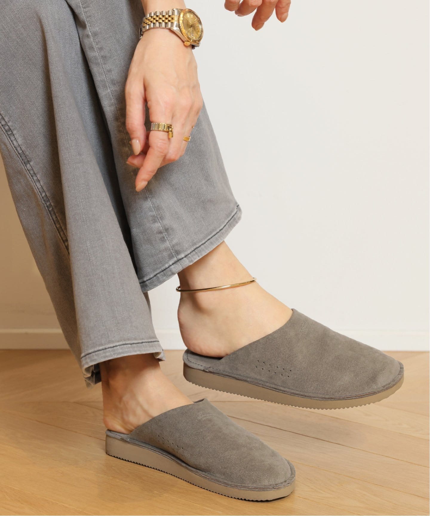 美品suicokeスイコック ボアサンダル スリッポン37 グレー