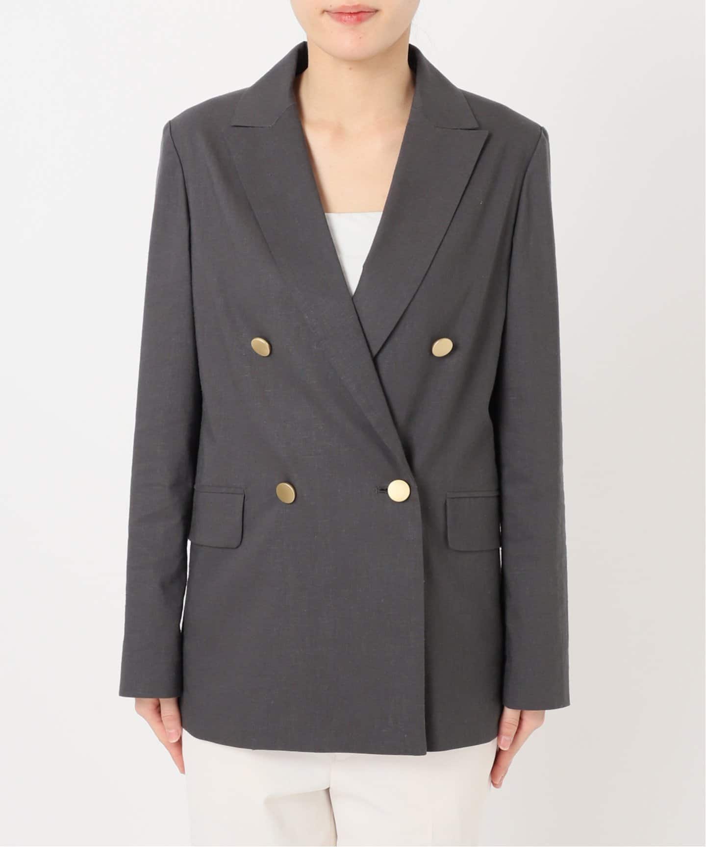 追加》麻ストレッチピークドラペルダブルジャケット（テーラード