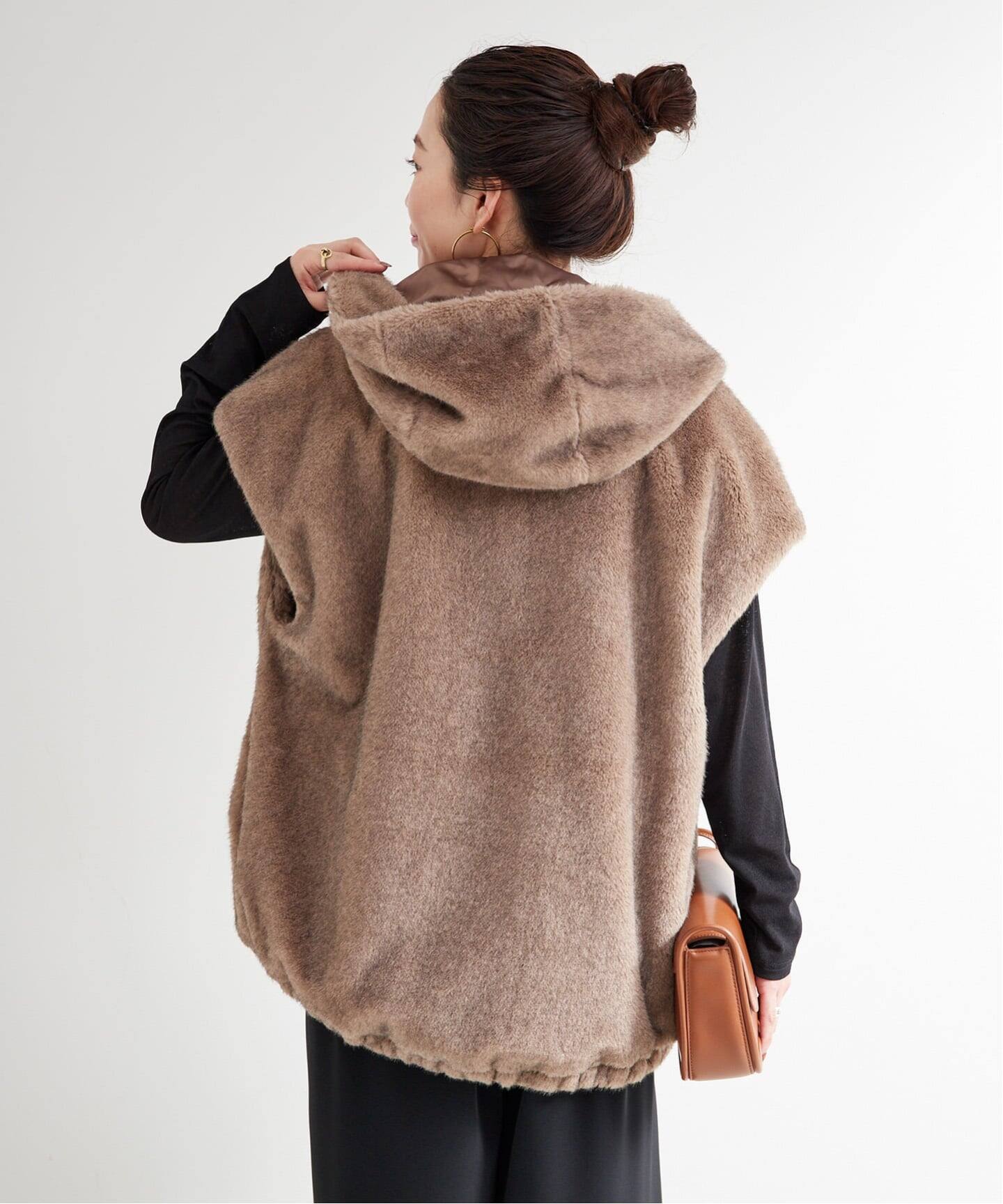 手洗い可 / フード付きミンク調ファーベスト（ベスト）｜B.C STOCK