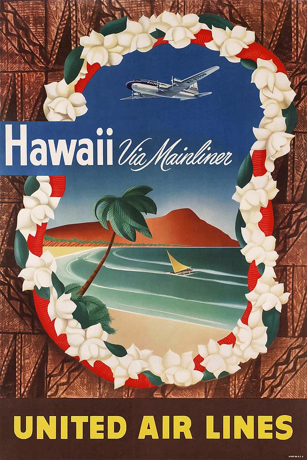 1950 Hawaii United Airlines Travel Poster Digital Art by Retro
