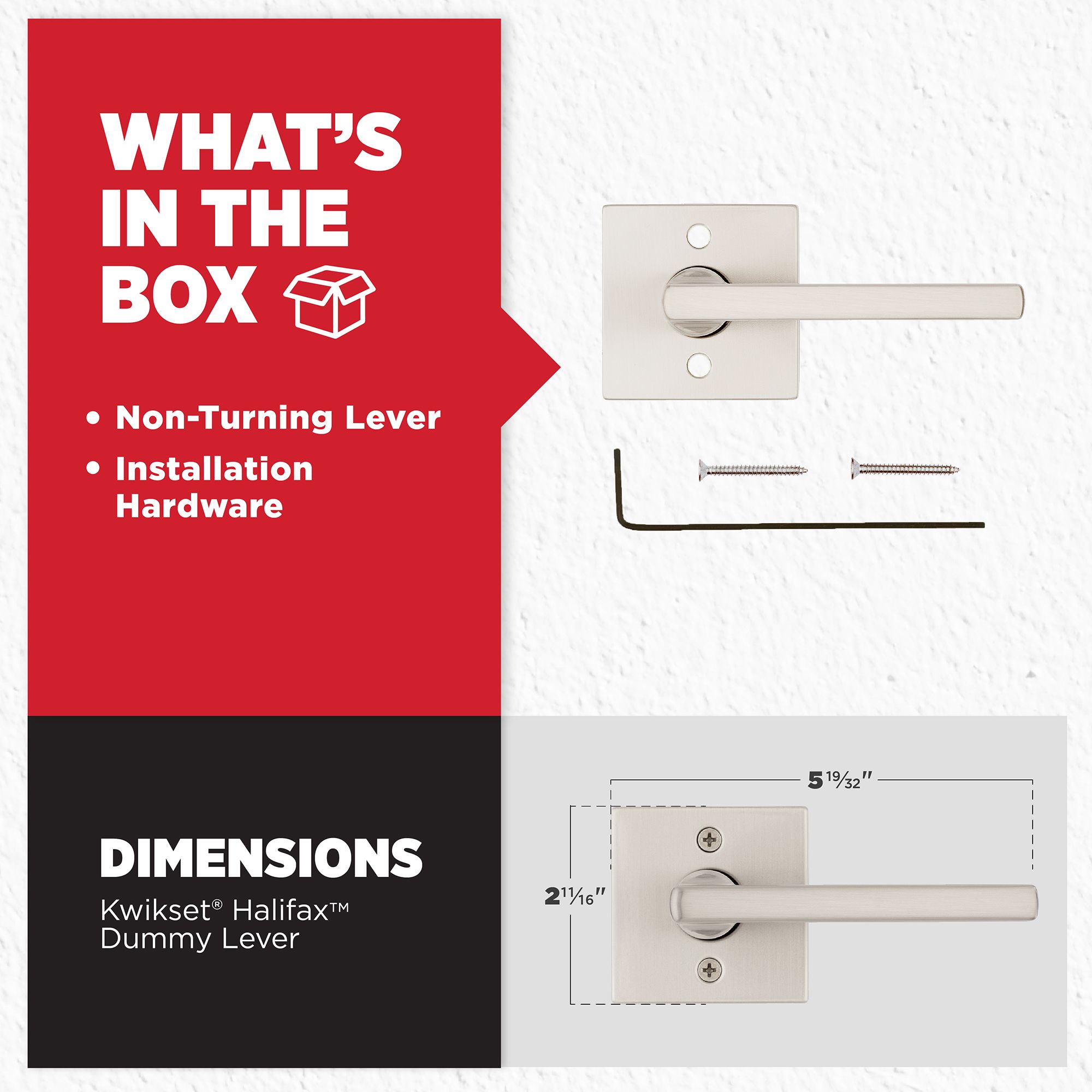 Satin Nickel Halifax Lever (Square) - Pull Only | Kwikset