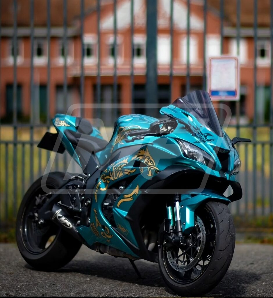 Kawasaki ZX10R 2016-2020 Gloss Teal & Gold Dragon ABS Fairings