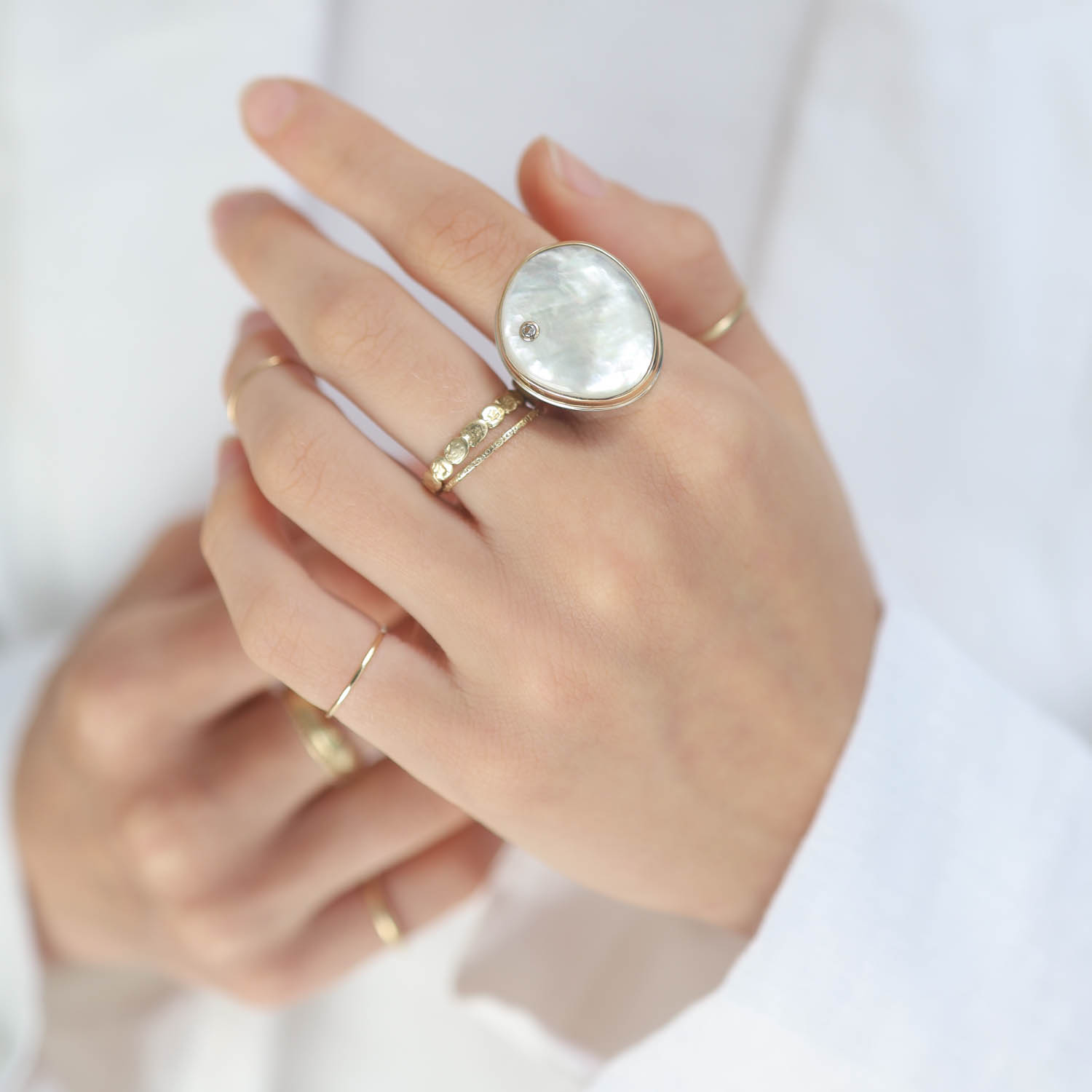 Vertical Asymmetrical Smooth Mother of Pearl Ring by Jamie Joseph