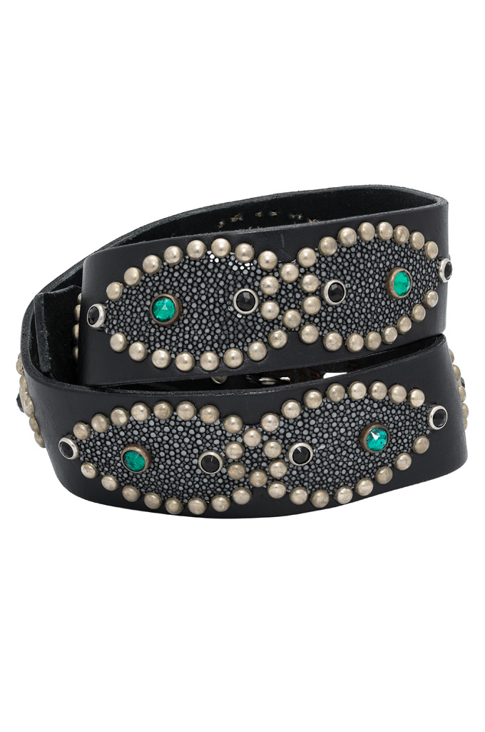 Self Edge x HTC Hand-Made Studded Belt - Black w/ White Stingray