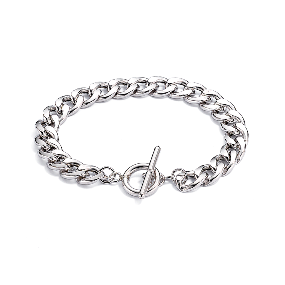 7.5'' Sterling Silver T-Bar Curb Bracelet (8.4mm) | Shane Co.