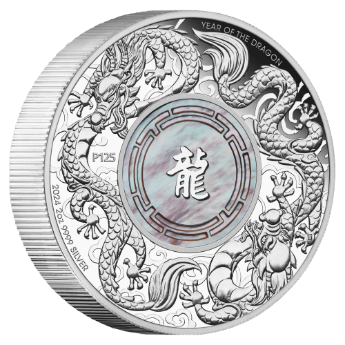 2 oz 2024 Double Dragon with Mother of Pearl Proof Silver Coin