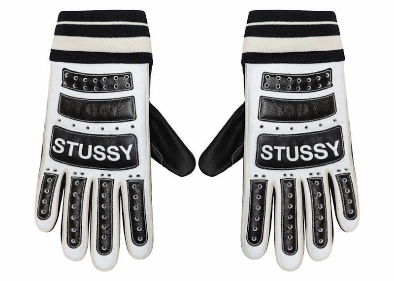 Stussy Leather Bike Gloves Black/White Men's - SS24 - GB