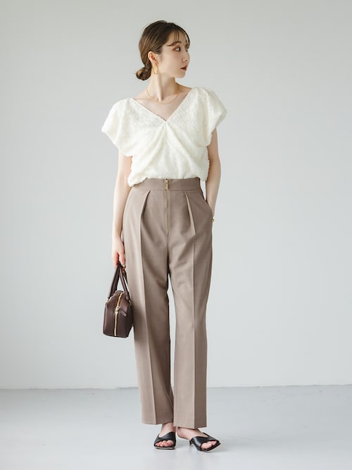 セール】【洗える】レオパードジャガードデコルテVブラウス（シャツ