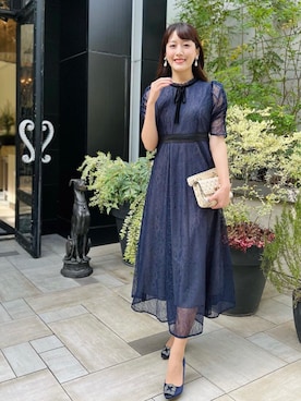 LEJA】ウエストマークパフスリーブ総レースロングドレスワンピース美脚