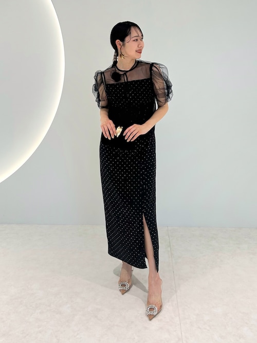 セール】【LEJA】チュールフラワーモチーフドットストーンIライン