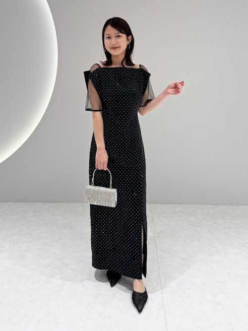 セール】【LEJA】2WAY花柄リボンドットストーンIラインドレス