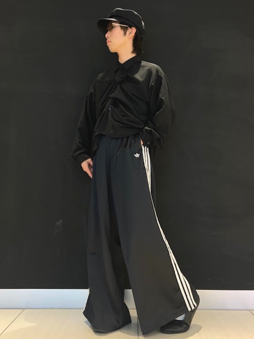 セール】サテン ワイドレッグパンツ ラッフル スリーストライプス WIDE