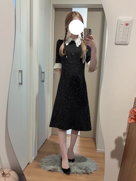 LEJA】花柄レースカラースパンコール刺繍Aラインフレアドレス