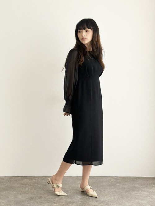 結婚式 パーティードレス ビスチェミモレ丈&袖ありセレモニー