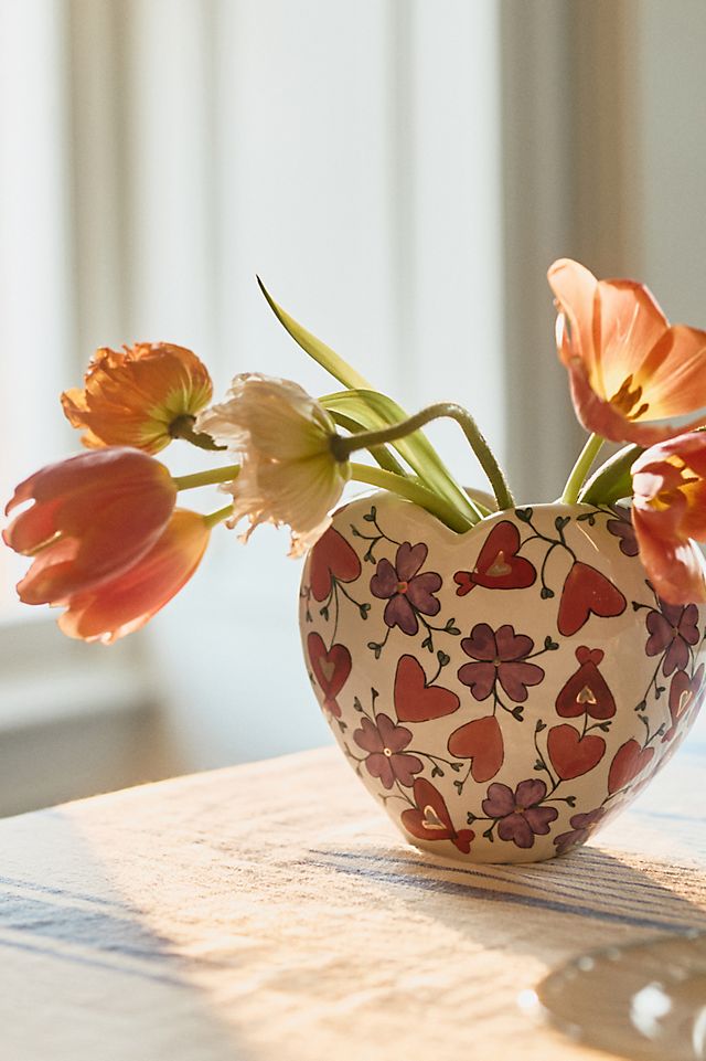 The Mud Fairy Blooming Hearts Stoneware Heart Vase | AnthroHome