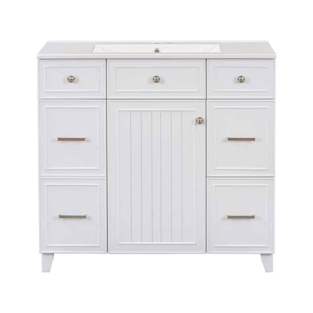 Virubi 36 in. W Single Sink Bath Vanity in White with White