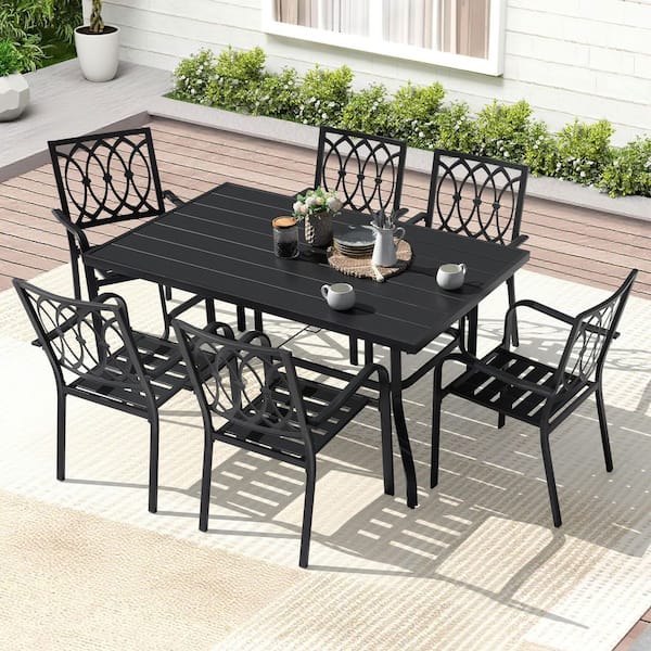 Nuu Garden Black Rectangle Metal Outdoor Patio Dining Table with