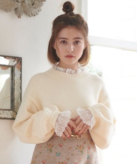 フリルレース付袖ボリュームニット/MAJESTIC LEGON(マジェスティック