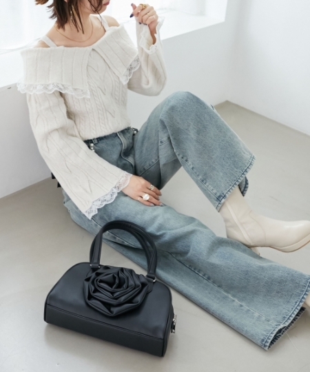 レースリボンオフショルケーブルニット/MAJESTIC LEGON