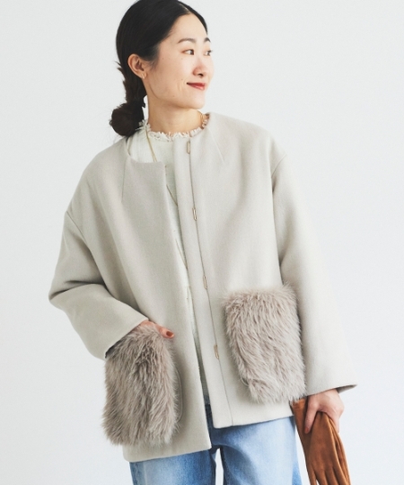 ファーポケットノーカラーショートコート/le.coeur blanc(ルクール