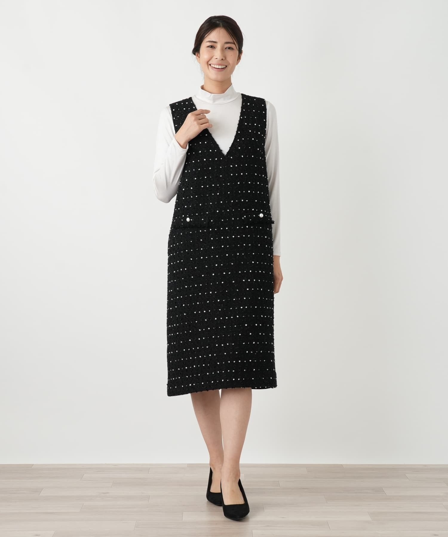 ドットツイードジャンパースカート【セレモニー】【Leilian WHITE