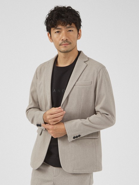 秋冬生地/セットアップ対応】ヘリンボーン柄 ニット ジャケット