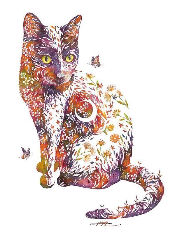 タケダヒロキさん 花猫 木製パネルイラスト タケダヒロキさん 花猫