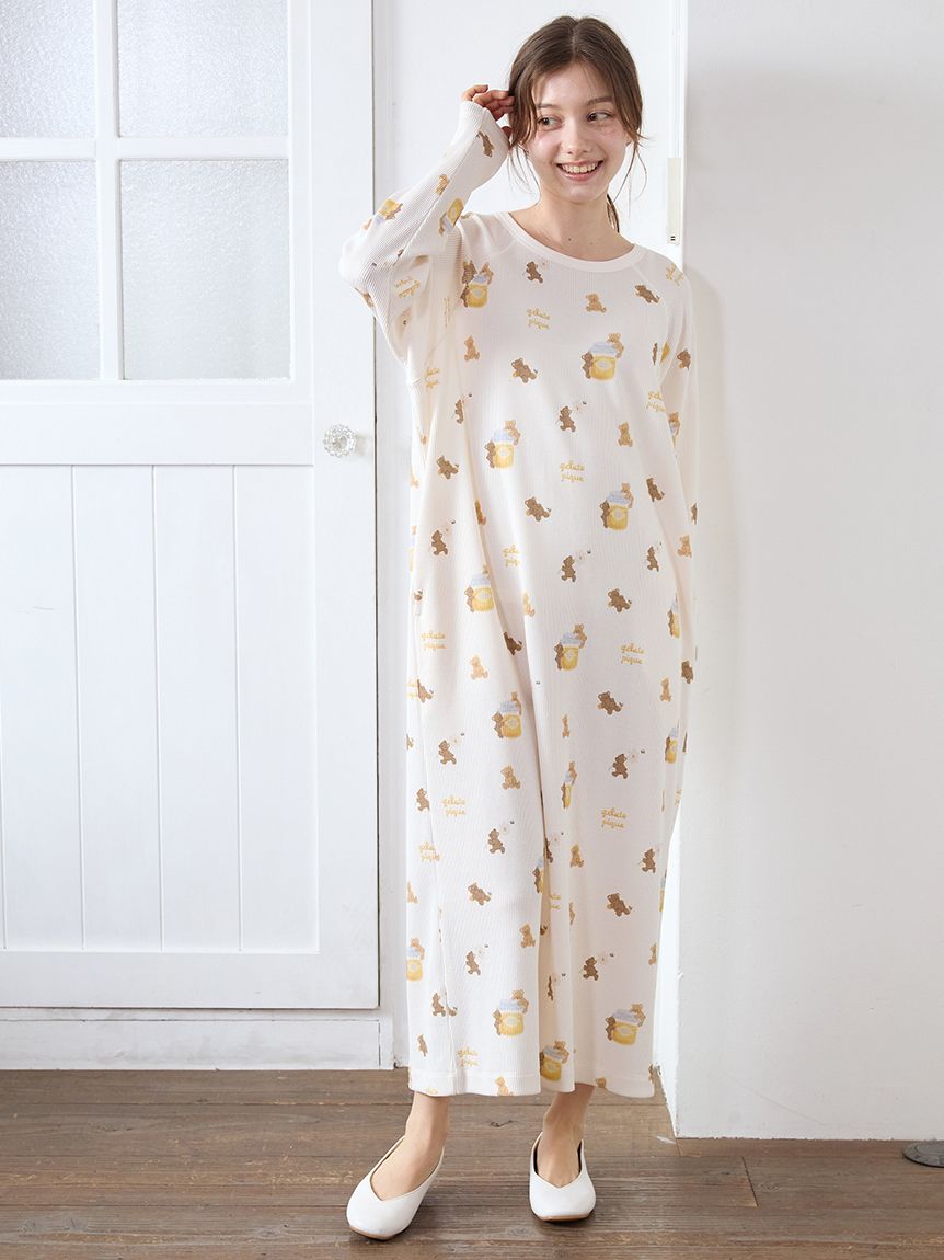 はちみつベア柄ワンピース(ワンピース)｜ルームウェア・パジャマ通販の