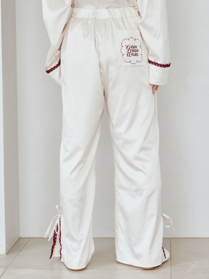 レースサテンロングパンツ(ロングパンツ)｜ルームウェア・パジャマ通販