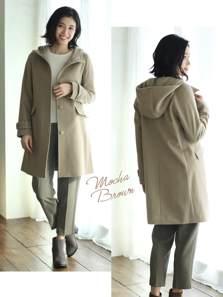 フード付き コート ウール カシミヤ混 レディース ブランド 比翼仕立て