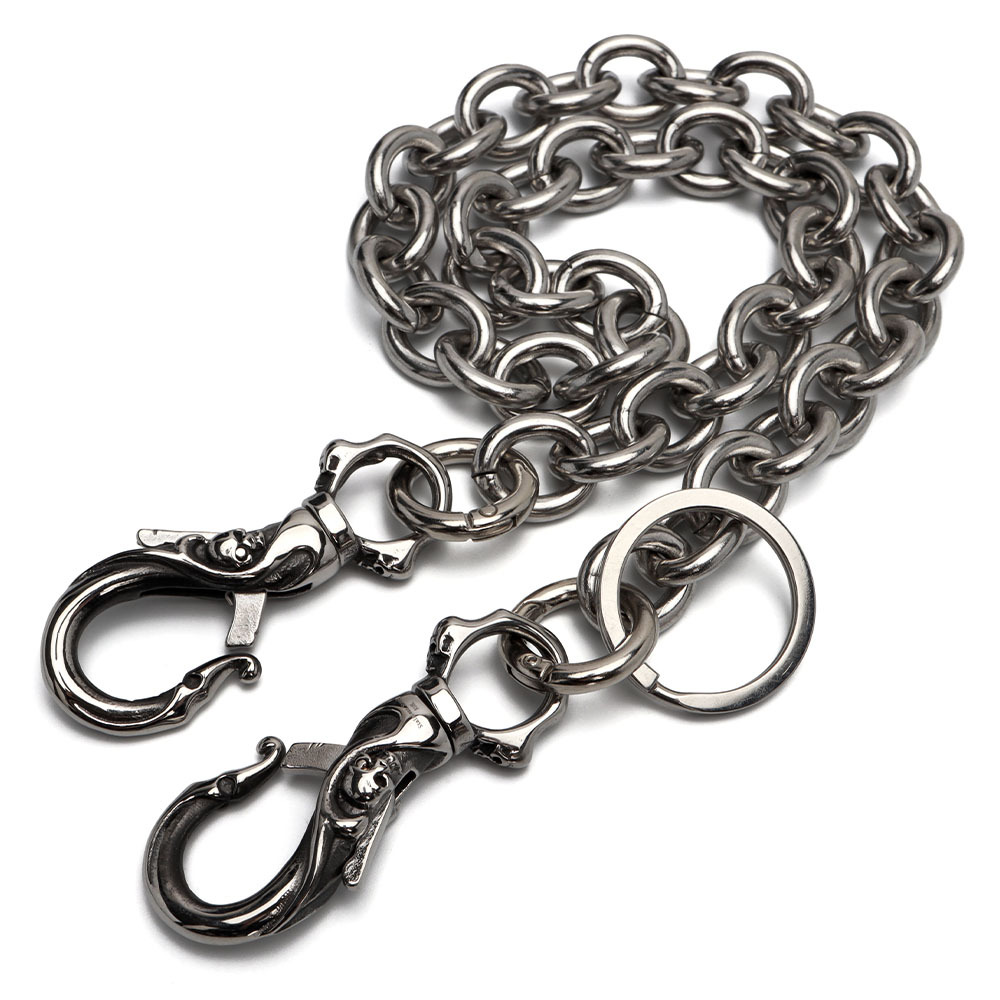 ステンレス 極太 ウォレットチェーン 唐草 スカル あずきチェーン 幅