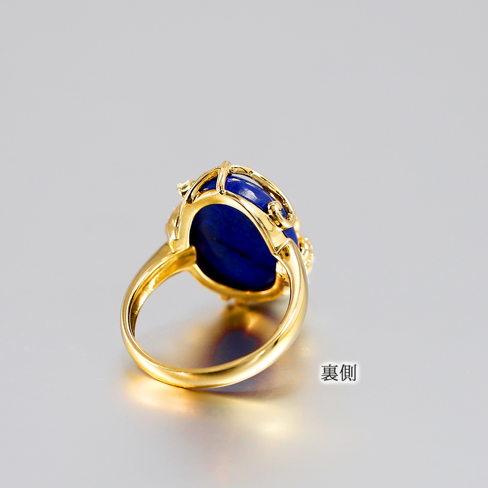 18金 リング 天然石 ラピスラズリ & ダイヤモンド 日本製 送料無料