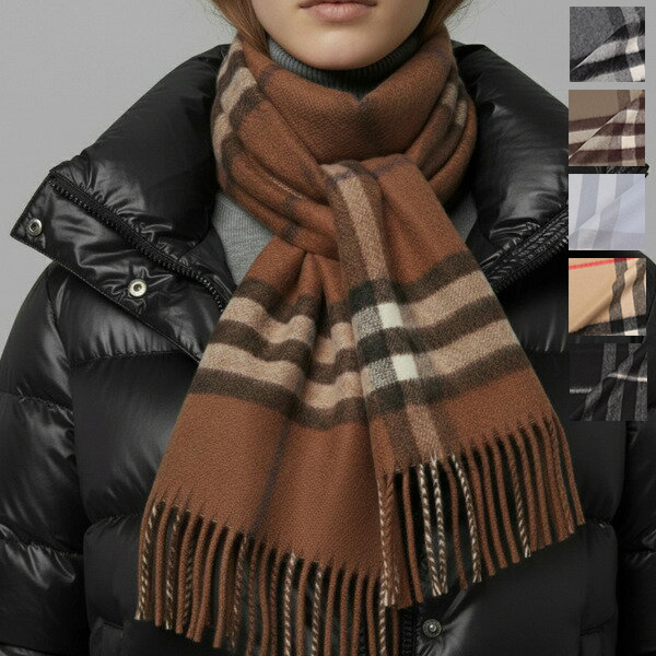 バーバリー マフラー ジャイアントチェック柄 フリンジ カシミヤ100