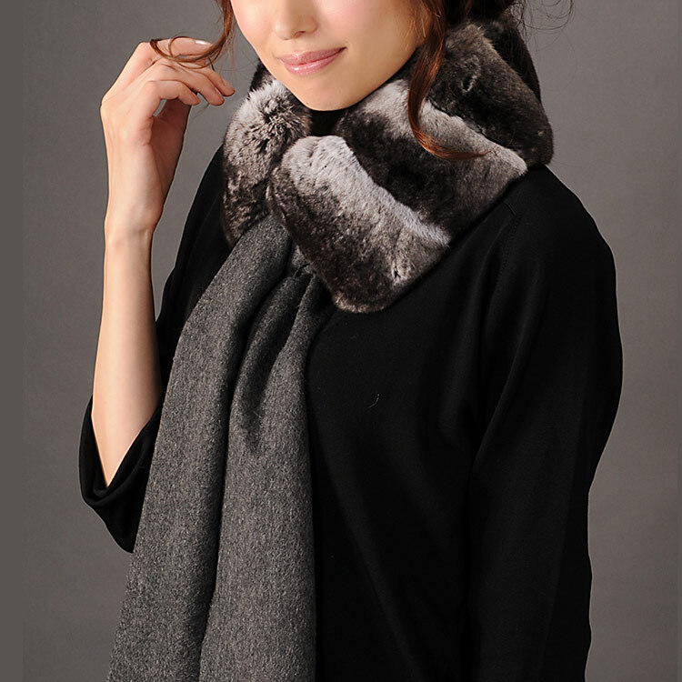 チンチラ ファー マフラー 通し ナチュラル 毛皮/レディース ファー