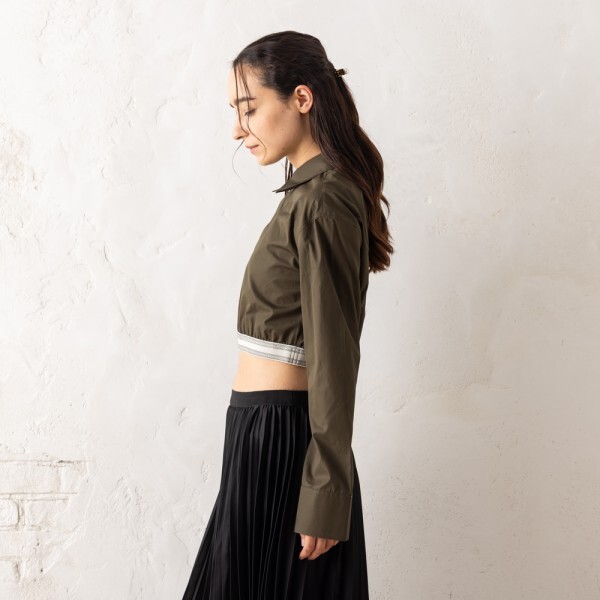 ロエベ シャツ ブラウス クロップド シャツ ロゴ カーキグリーン