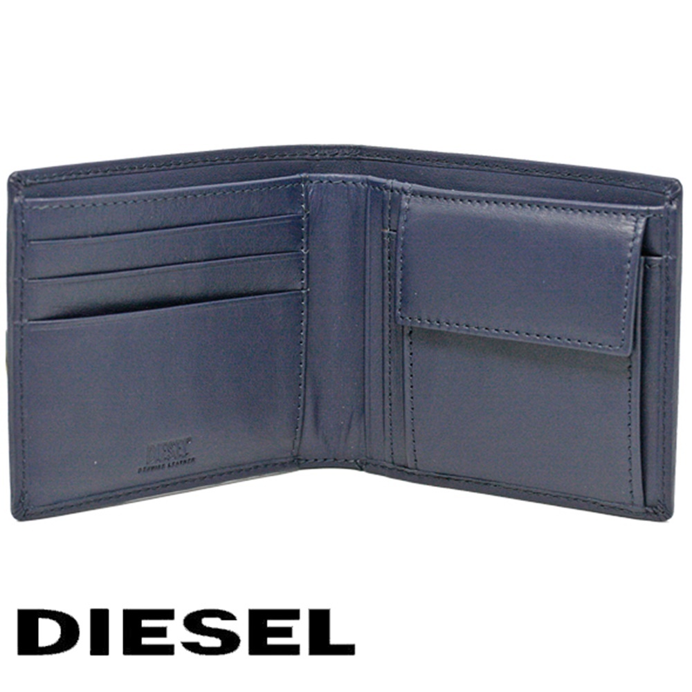DIESEL ディーゼル 財布 2つ折り 小銭入れ レザー 本革 ネイビー