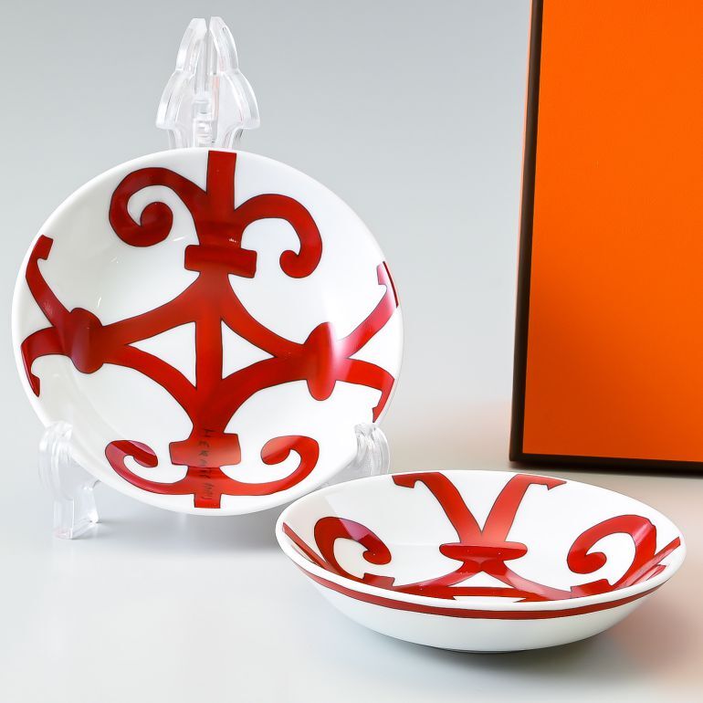 エルメス 食器 HERMES ガダルキヴィール レッド プレート 10cm ペア