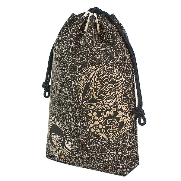 新品未使用 箱入り 印伝 甲州印伝 印傳屋 合切袋（大） 巾着 とんぼ 紺