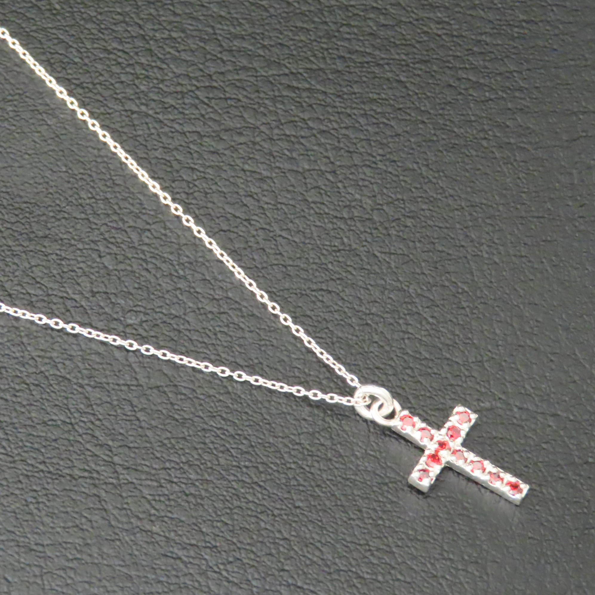クロスネックレス シルバー925 レッド 赤 キュービックジルコニア