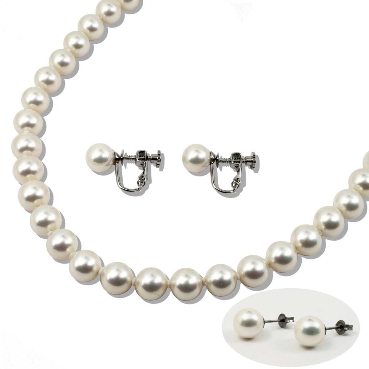 花珠真珠に匹敵！花珠貝パールネックレス42cm/45cm ピアス（イヤリング