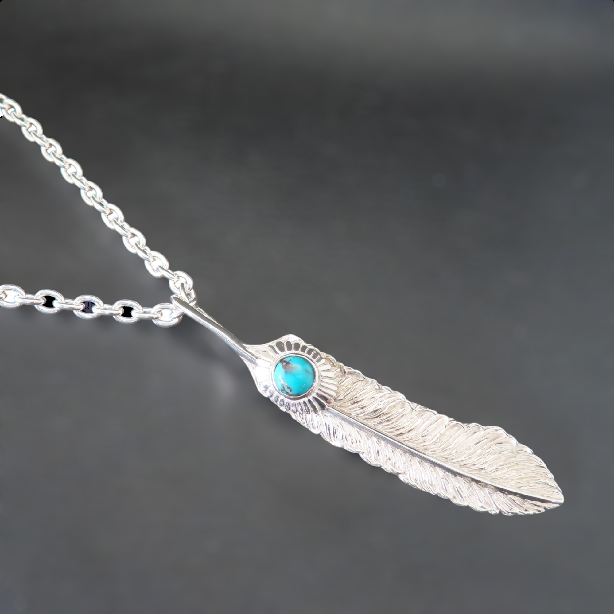ターコイズフェザーネックレス L シルバー925 【刻印無料】 ターコイズ