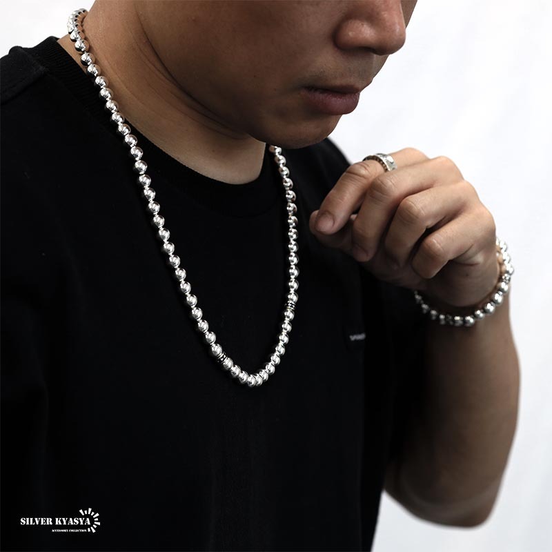 シルバー925 ボールチェーンネックレス 太め 太幅 8mm ボール
