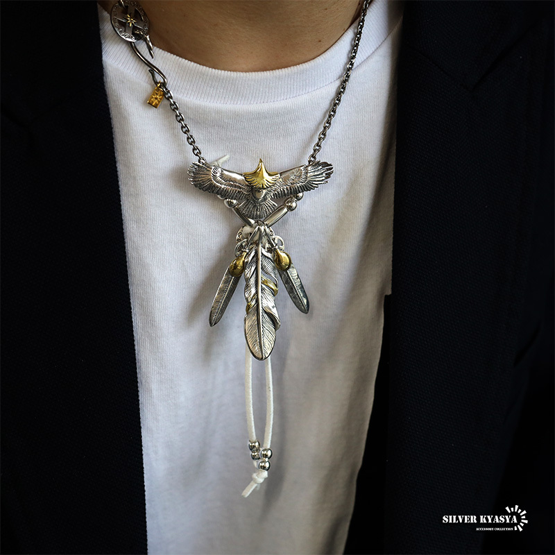 シルバー925素材 イーグルネックレス 925 フェザーネックレス シルバー