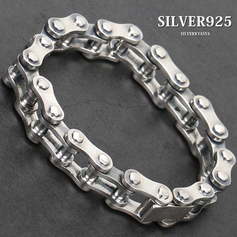 シルバー925 バイクチェーン ブレスレット オートバイ チェーン